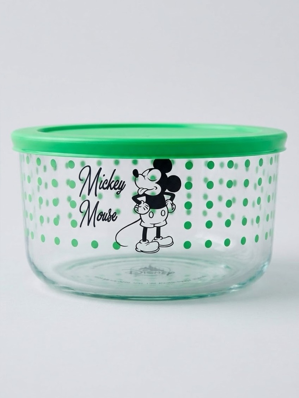 Pyrex Disney Mickey Mouse Green Polka Dot Glass Storage Bowl 6.4 Cup Lid